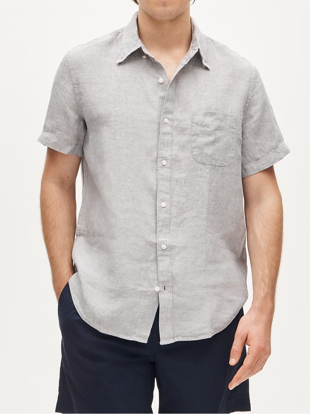 J. Crew Men's Short-Sleeve Linen Button-Down Shirt Pebble Gray Large - Picture 1 of 5